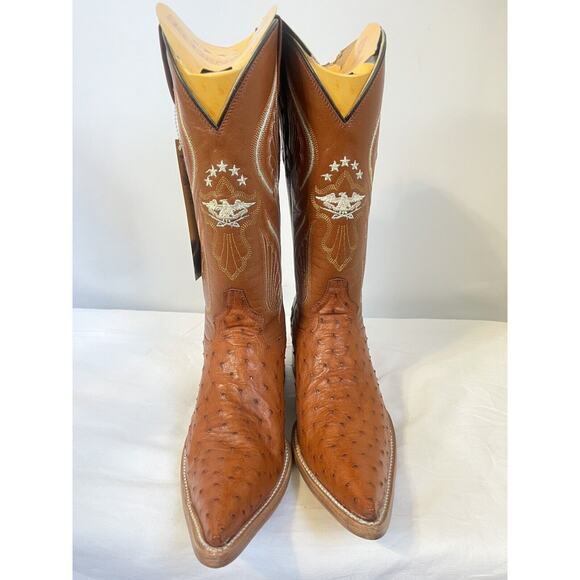 J TOE RODEO COWBOY BOOTS Men’s Sz 6 Exotic Leather Ostrich Tan El General - Picture 3 of 6